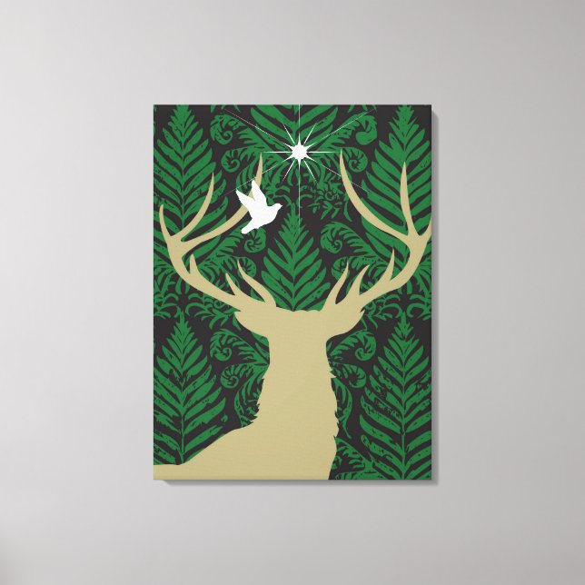 Toile Silhouette d'un cerf, d'une colombe et d'une étoil (Recto)