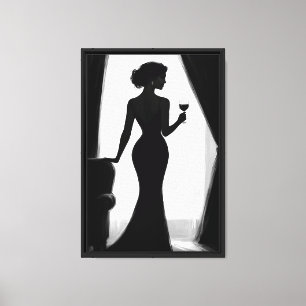 Toile Silhouette élégante de femme avec verre à vin