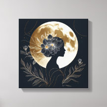 Silhouette Féminin avec Élégance de la Lune Dorée