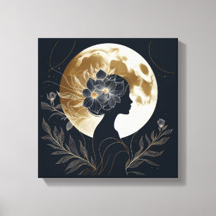 Toile Silhouette Féminin avec Élégance de la Lune Dorée