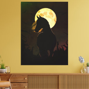 Toile Silhouette majestueuse d'un cheval sous la pleine