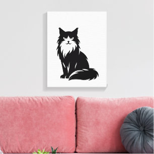 Toile Silhouette minimaliste de Maine Coon noir