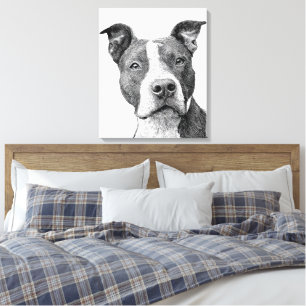 Toile Silhouette Minimaliste Pitbull Noir et Blanc