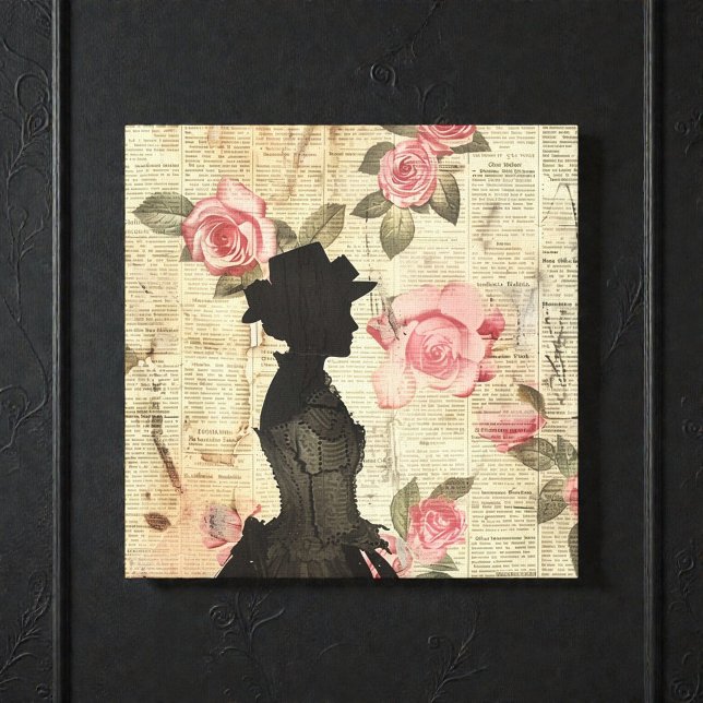 Toile Silhouette victorienne ancienne avec roses roses (Créateur téléchargé)