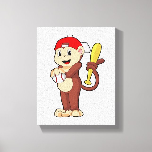 Toile Singe au baseball avec batte de baseball (Recto)