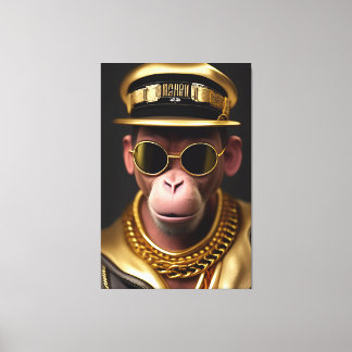 Toile Singe coolé avec chaîne d'or et lunettes de soleil