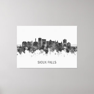 Toile Sioux Falls South Dakota Skyline BW