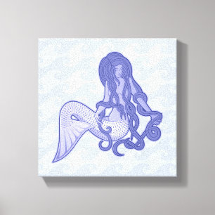 Toile Sirène assise bleue