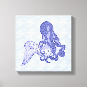 Toile Sirène assise bleue
