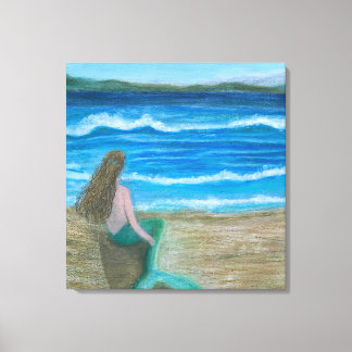 Toile Sirène contemplant les vagues