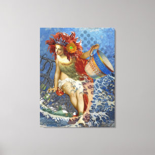 Toile Sirène du Verseau Art Gothique Bleu