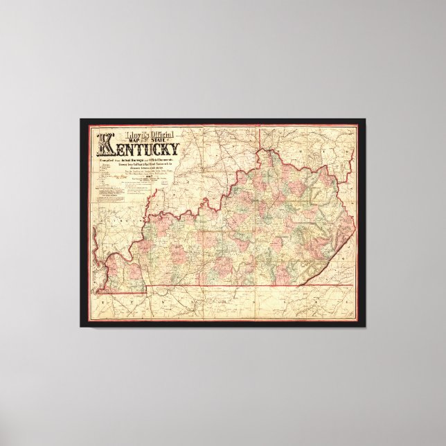 Toile Situation du Kentucky Carte par James Lloyd (1862) (Recto)
