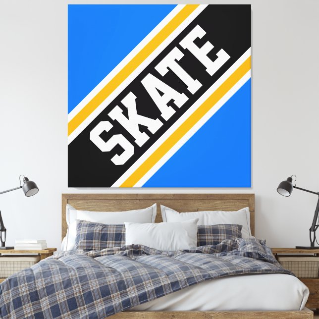Toile SKATE Gras Bleu Clair Noir Orange Bandes de Course (Insitu(Chambre))