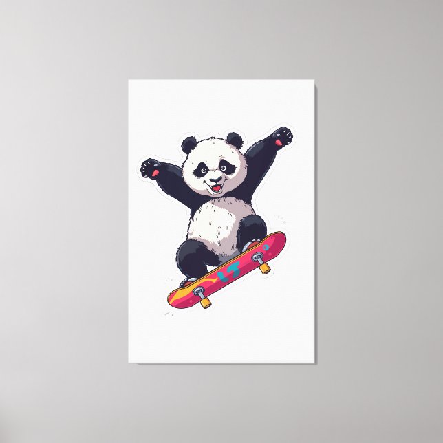 Toile Skater Panda Canvas – Skateboarding Panda Wall Art (Recto)