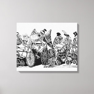 Toile Skeleton Cyclistes par José Guadalupe Posada