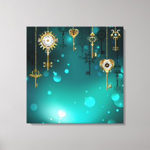 Toile Skeleton Keys on Green Background