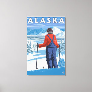 Toile Ski en affiche de Vintage voyage de l'Alaska