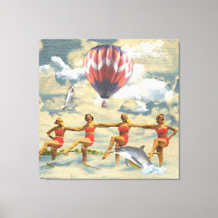 Toile Ski nautique filles Hot Air Balloon Dolphin Collag