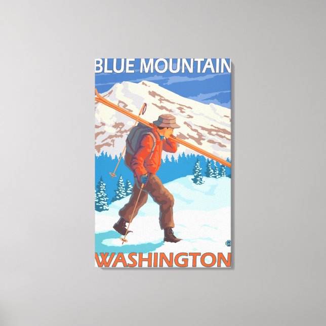 Toile Skier transportant ski de neige - Blue Mountain, W (Recto)