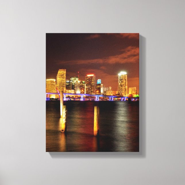 Toile Skyline de Miami la nuit, Floride (Recto)