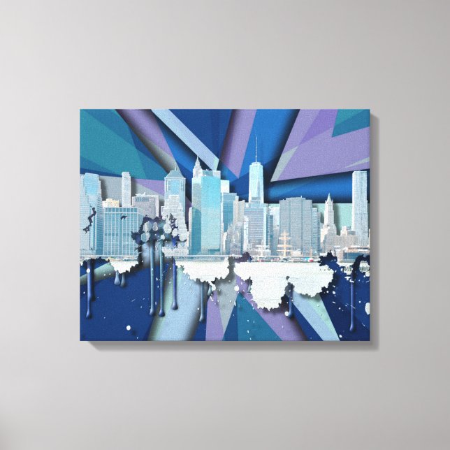 Toile Skyline de New York | Bleu 3D (Recto)