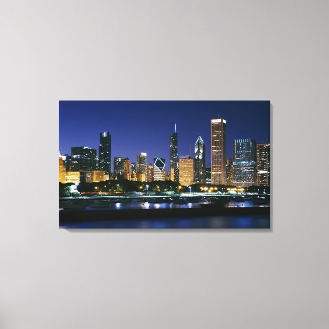 Toile Skyline du centre-ville de Chicago la nuit (Recto)