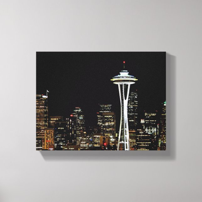 Toile Skyline Seattle la nuit, avec Space Needle. (Recto)