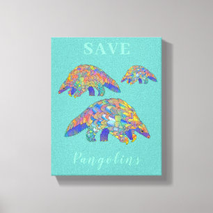 Toile slogan Cute Save Pangolins turquoise