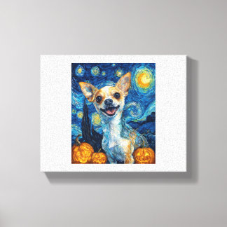 Toile smiling chihuahua dog starry night by Van Gogh fin
