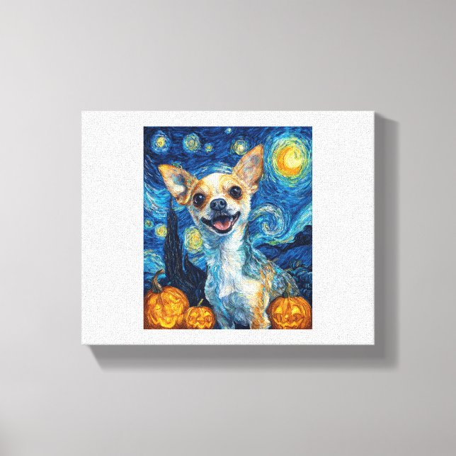 Toile smiling chihuahua dog starry night by Van Gogh fin (Recto)