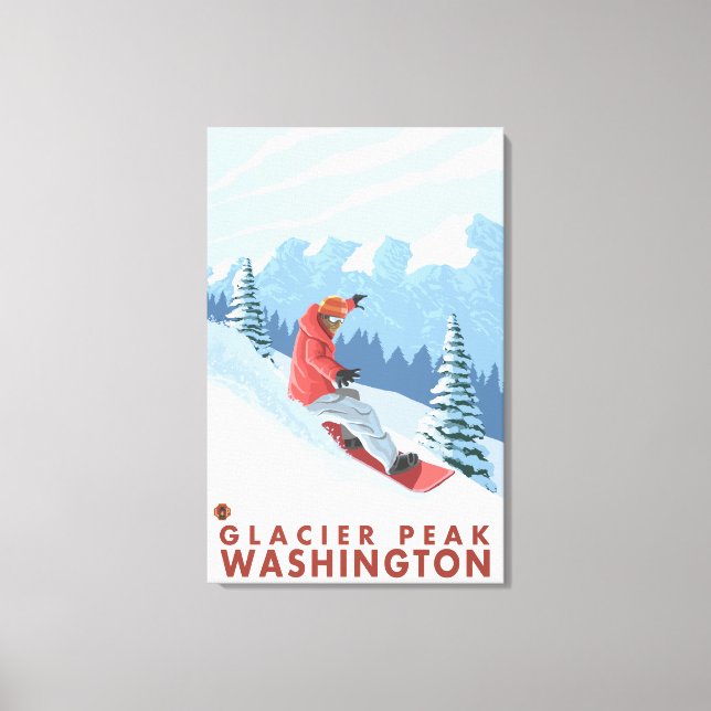 Toile Snowboarder Scender - Glacier Peak, Washington (Recto)
