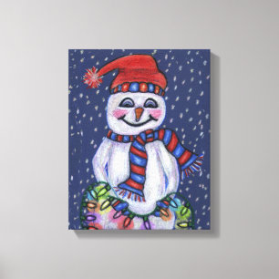 Toile Snowman souriant avec lumières de Noël Neige