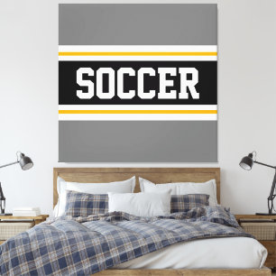 Toile SOCCER Sportif Gris Noir Blanc Yellow Stripes