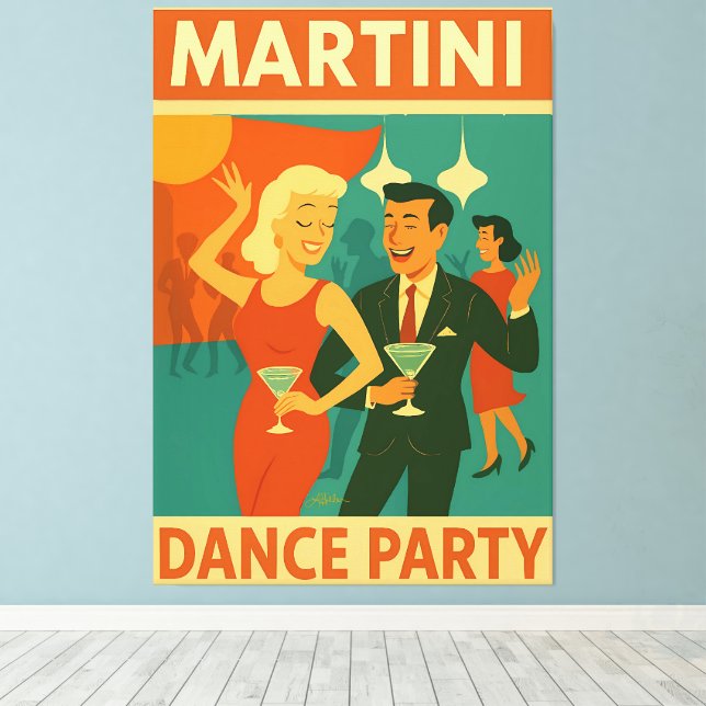 Toile Soirée Dansante Martini du Milieu du Siècle (Insitu (Plancher de Bois))