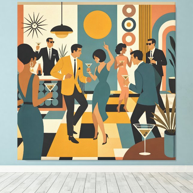 Toile Soirée Dansante Martini du Milieu du Siècle (Insitu (Plancher de Bois))