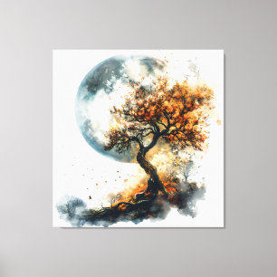 Toile Soirée d'automne envoûtante : Silhouette Tree & Ma