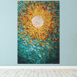 Toile Soleil doré éclatant aux pétales sarcelle Art mura