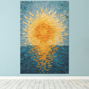 Toile Soleil doré sur l'océan bleu Texturé Abstrait Mura