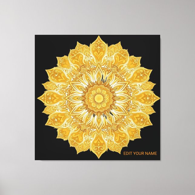 Toile Soleil Floral Mandala Doré Luxueux (Recto)