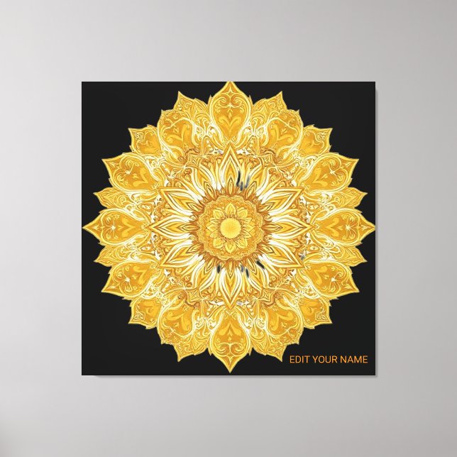 Toile Soleil Floral Mandala Doré Luxueux (Recto)