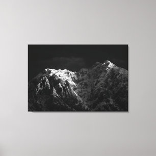 Toile Soleil frappant les montagnes noir et blanc