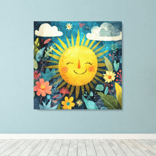 Toile Soleil joyeux sur jardin fleuri