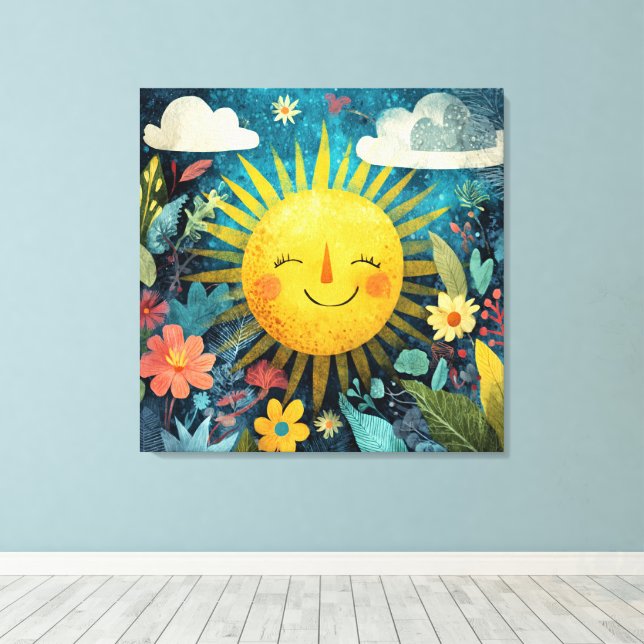 Toile Soleil joyeux sur jardin fleuri (Insitu (Plancher de Bois))