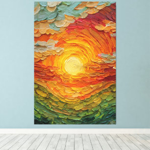 Toile Soleil radieux aux tons chauds et froids abstrait