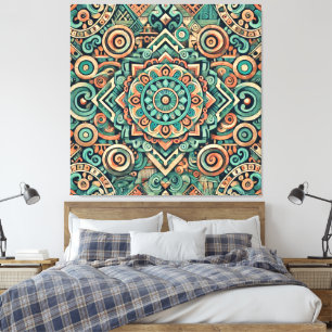Toile SophisticateAztec Inspiré Turquoise Motif en terre