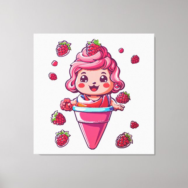 Toile Sorbet framboise Kawaii (Recto)