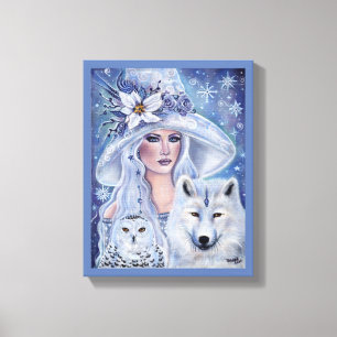 Toile Sorcière blanche avec l'art du loup et de la choue