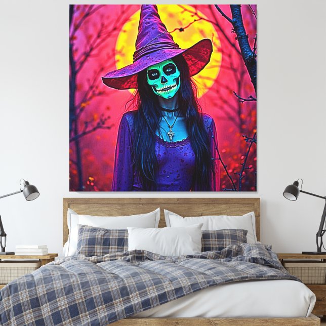 Toile Sorcière d'Halloween avec conception de visage crâ (Insitu(Chambre))