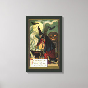 Toile Sorcière Halloween Vintage remuant un chaudron mag