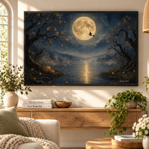 Toile Sorcière sous la pleine lune gothique Halloween La